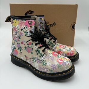 Dr. Martens 1460 Floral Mash Up Leather Lace Up Parchment Beige Boots  NWT
